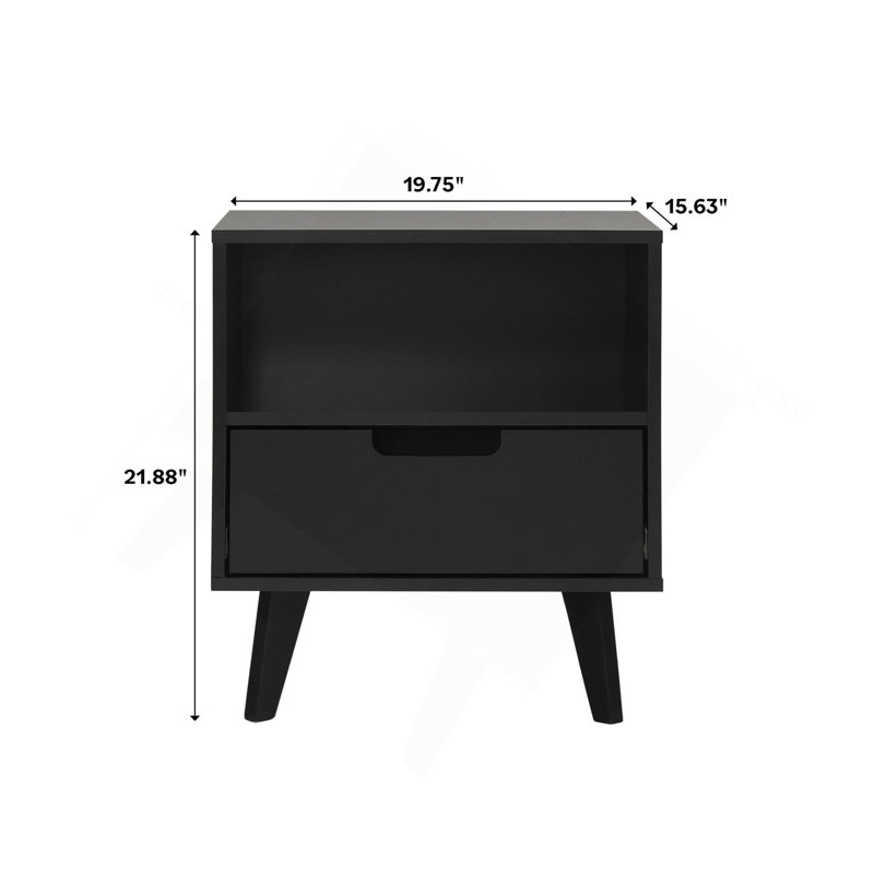 Table de chevet moderne à 1 tiroir avec casier ouvert - Noir, Noir