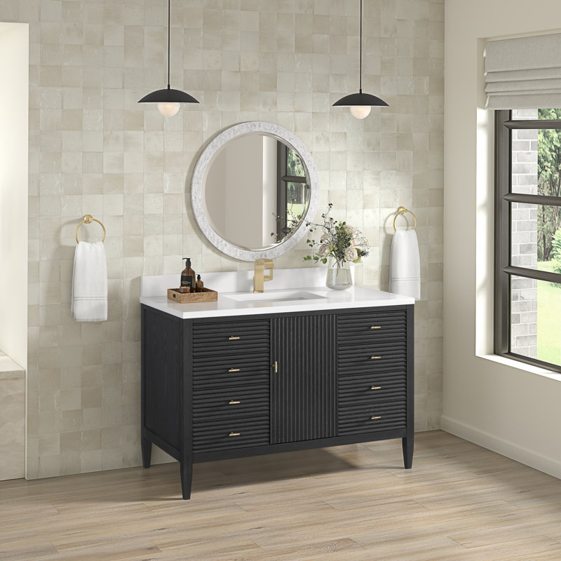 Myrrin 48'' W Single Vanity, Carbon Oak, 8" Widespread, White Zeus