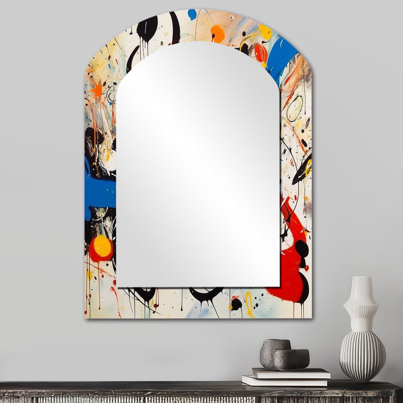 «All That Jazz Colorful Joy III - Abstract Collages Arch, miroir mural unique, miroir asymétrique moderne, impression sur métal