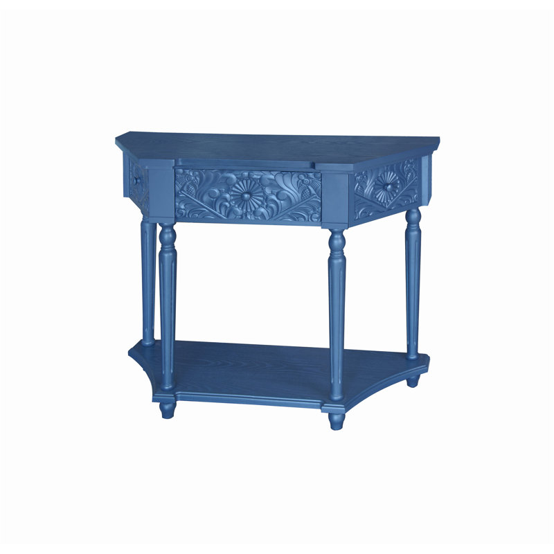 Élégante table de bout sculptée à 1 tiroir avec rangement, parfaite pour un décor campagnard moderne et pratique, Bleu