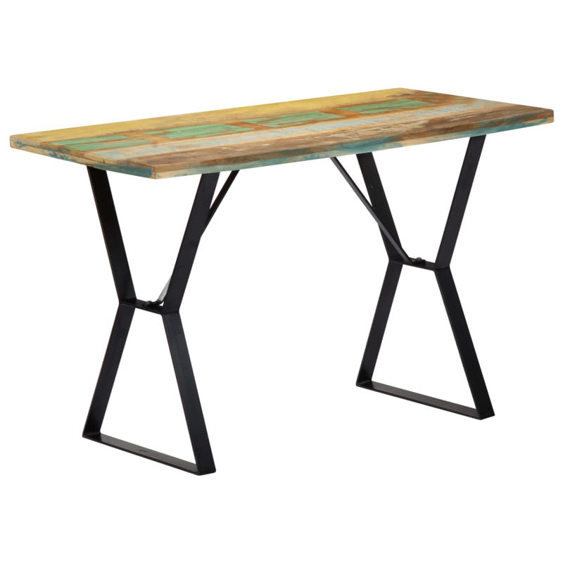 Lyly Solid Wood Top Metal Base Dining Table, Brown/Turquoise