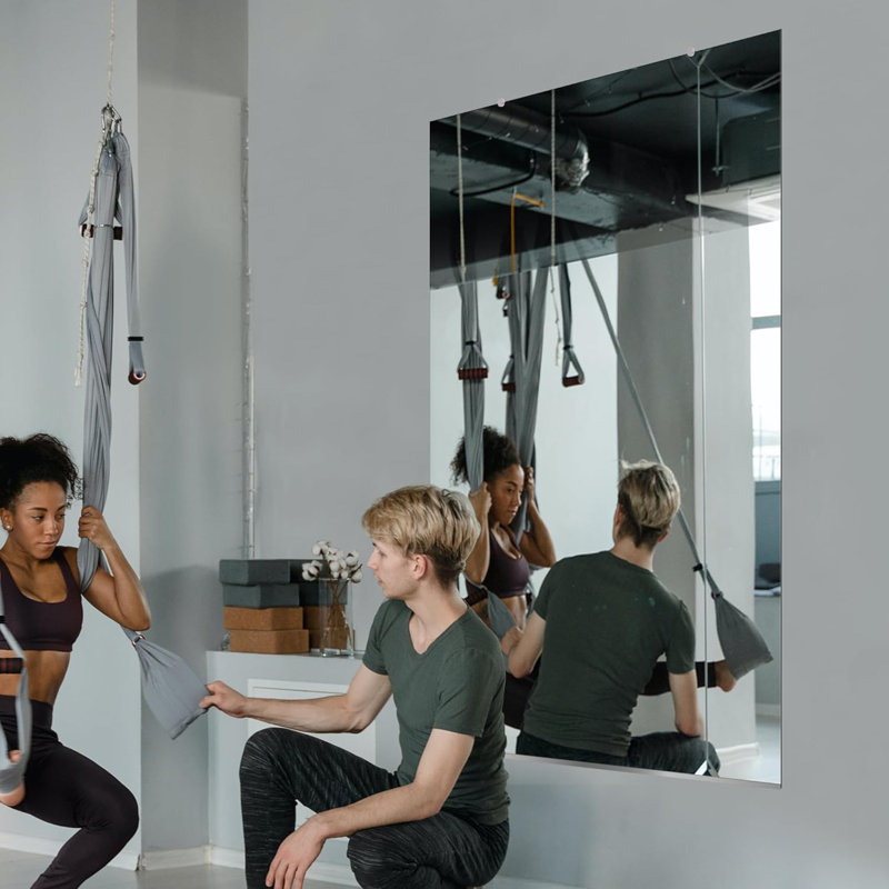 Large Wall Mounted Gym Mirror 48x32 (2 PCS) - Shatterproof Tempered Glass Full Body Mirror for Home Gym - Premium HD Reflection - Frameless Design with Hardware