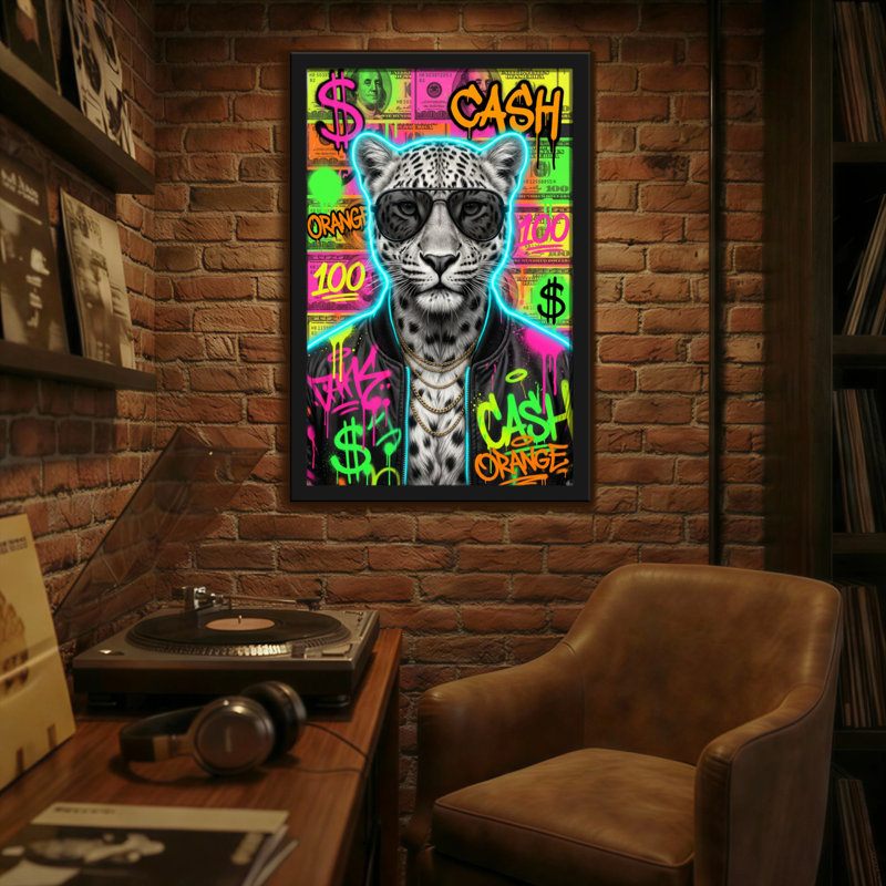 Animaux léopard coloré avec lunettes de soleil et graffiti, H 30 po x l 20 po