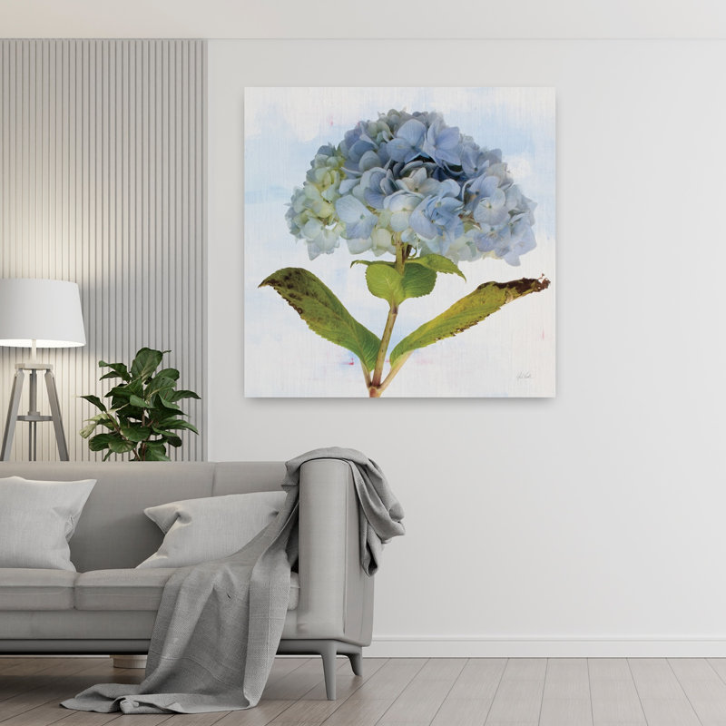 Art contemporain d'hortensia bleu, H 48 po x l 48 po