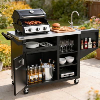  Îlot de cuisine extérieur 42 po avec évier, station de cuisson barbecue et armoire de rangement