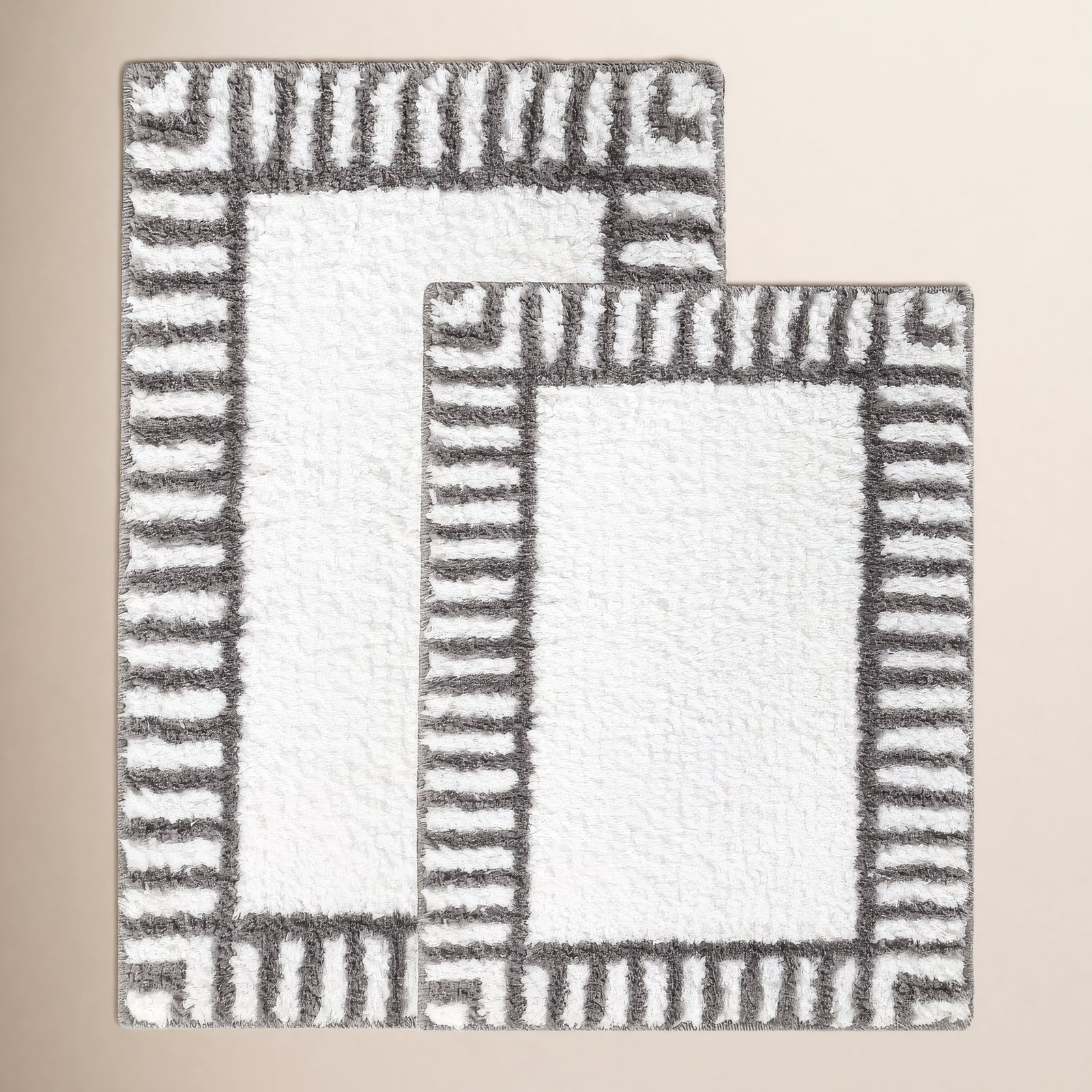 Bath Rug, White/Gray, LARGE- 2 Piece Set