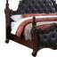 Grand lit Moni, revêtement classique capitonné à boutons noirs, bois brun cerise-100547214-100547215