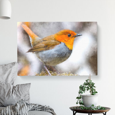 Charming Robin Bird Painting - Wrapped Canvas