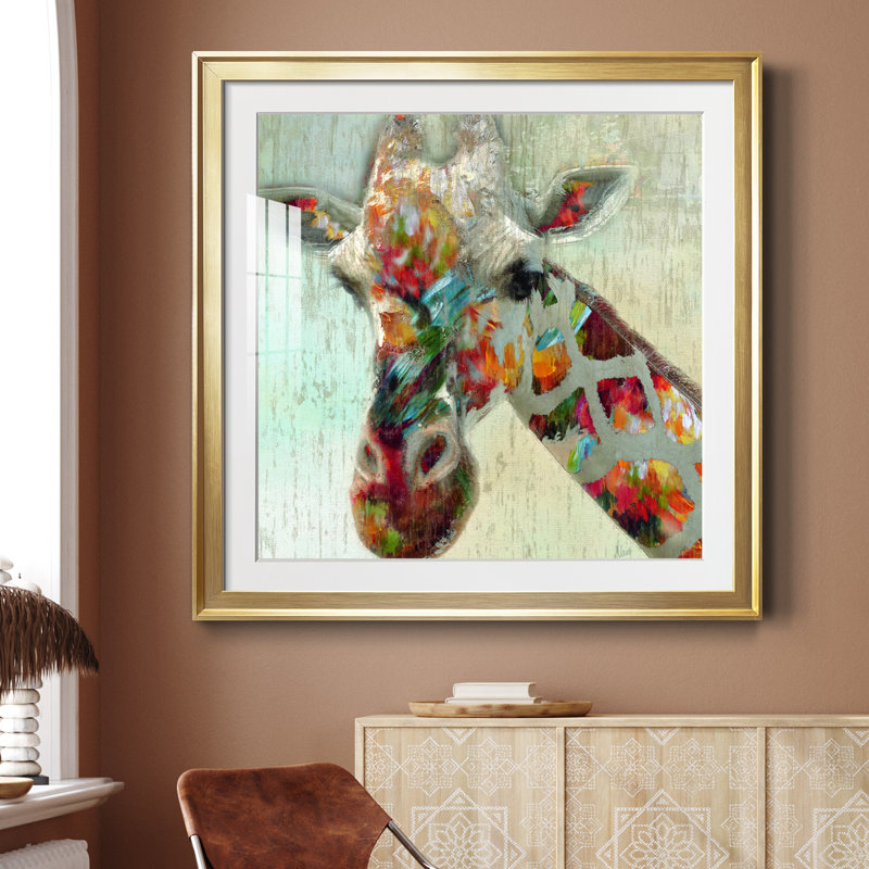 Girafe - cadre photo, impression sur papier, H 30,5 po x l 30,5 po x P 1,5 po, Papier encadré doré
