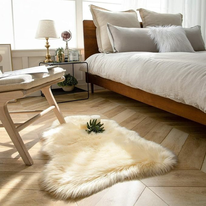 Brightlingsea Sheepskin Faux Area Rug, Sofa Cushion, Chair Cover Seat Pad,Super Soft Luxurious Plain Shaggy For Home, Beige 2 X 3 Feet