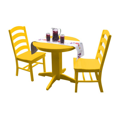  Ensemble de salle à manger d'extérieur en poly 3 pièces avec table ronde Josie, jaune citron
