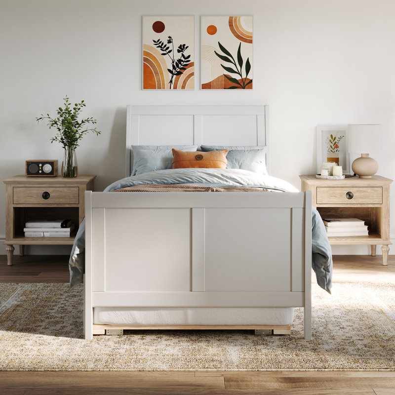 Fitzsimmons Solid Wood Platform Bed with Matching Footboard and Trundle, White, Twin XL