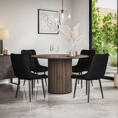 Arlo Black Table Top W Black Legs + Nova Faux Leather Dining Chair Grey Set Of 4