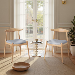 MID-CENTURY RUBBERWOOD DESIGN UPHOLSTERED GRAY CHAIR SET(SET OF 2)