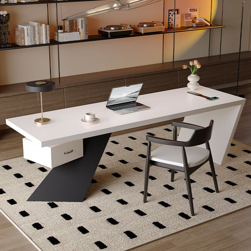 Bureau blanc rectangulaire en bois massif avec 1 tiroir, bureau d'ordinateur, H 29,53 po x l 86,61 po x P 31,5 po
