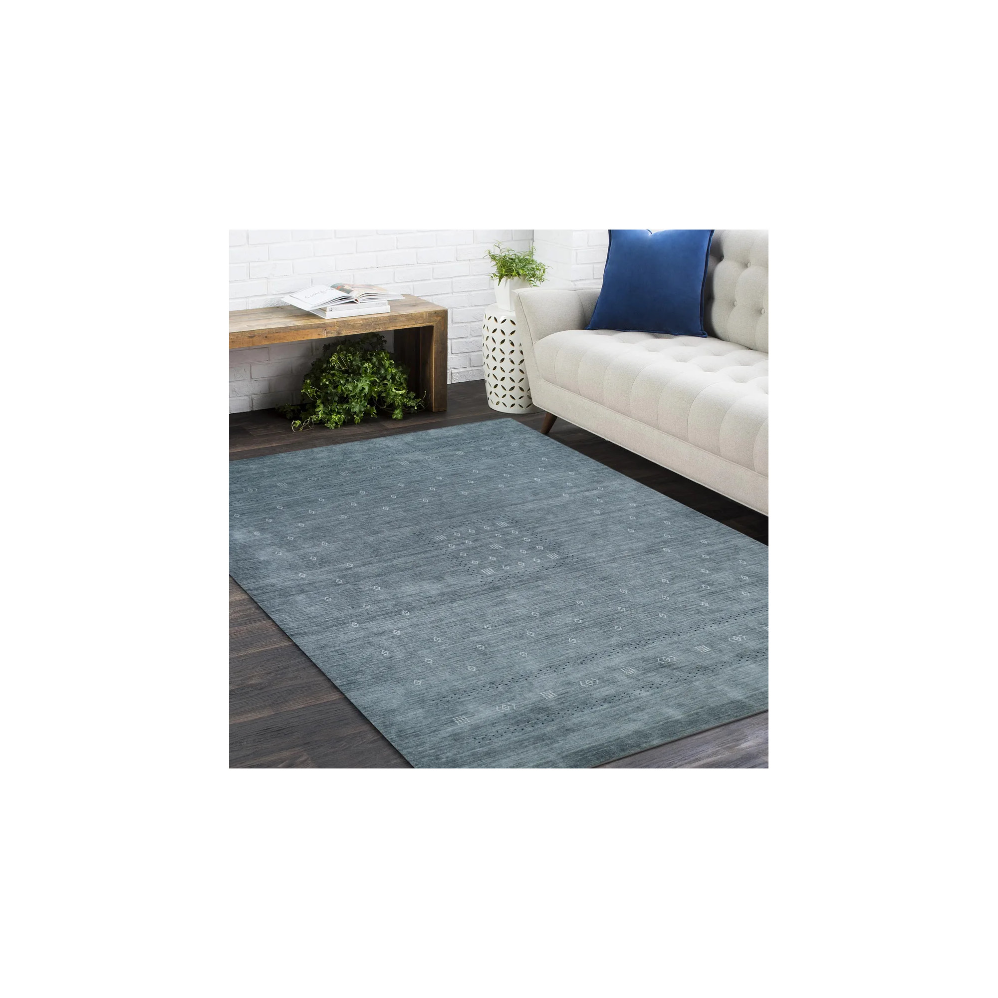 Simi Hand Knotted Cotton/Wool Southwestern Area Rug, Rectangle 4' x 6', Slate