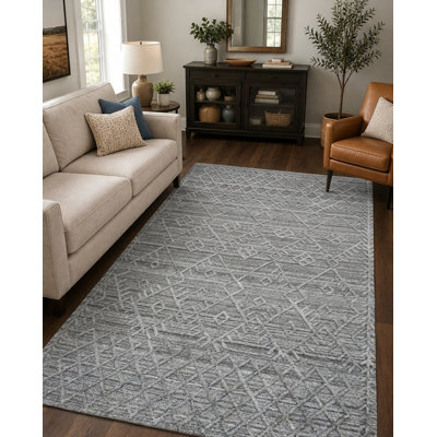 Hand Woven Geometric Polypropylene Dark Gray Rectangle Indoor Area Rug