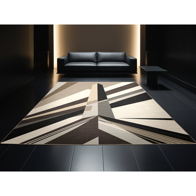 Machine Washable Orsolya Buenos Aires Obelisk Modern & Contemporary Geometric Rug in Beige – Beige Binding, 2x3