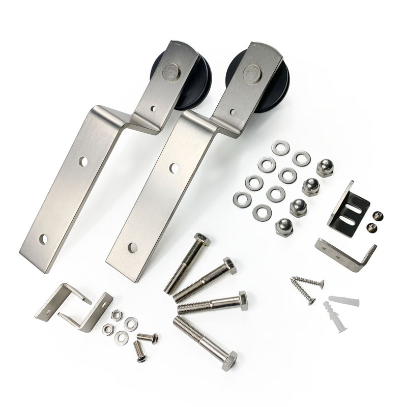 Brushed Nickel Straight Design Bent Roller Set For Single Track Bypass Outer Door Use