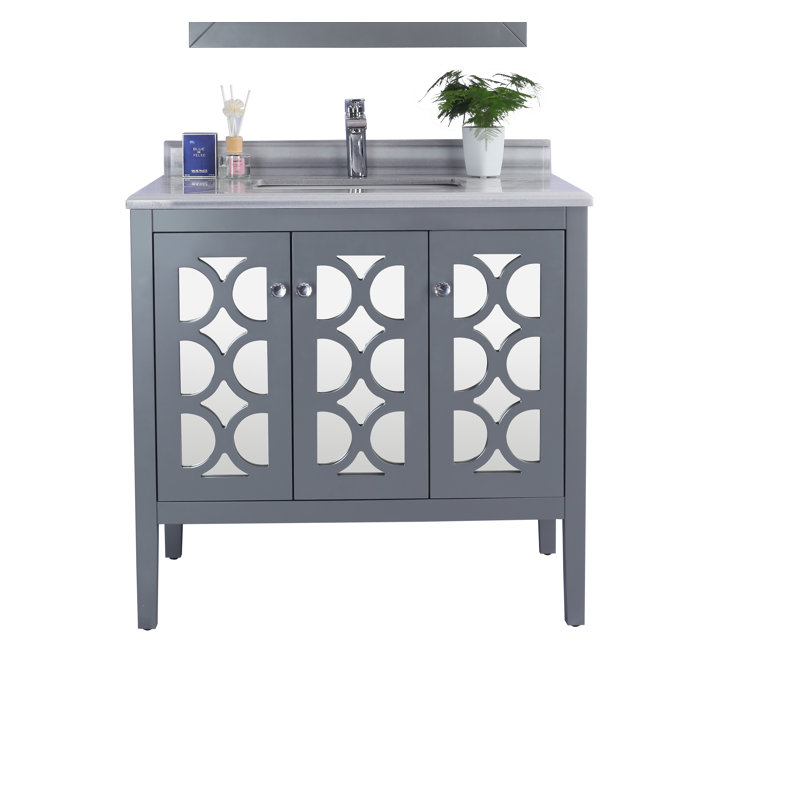 Ensemble de meuble-lavabo simple 36 po Caballero, Gris, Bandes blanches