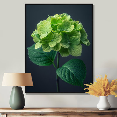 Élégant emblème vert gris hortensia, art mural hydrangées