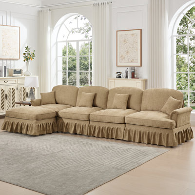 Comfy Four - Seat Coffee Chenille Couch With Segmented , High Density Foam And Silver Threaded Fabric For Elegant Living Sectional Thread Decorated