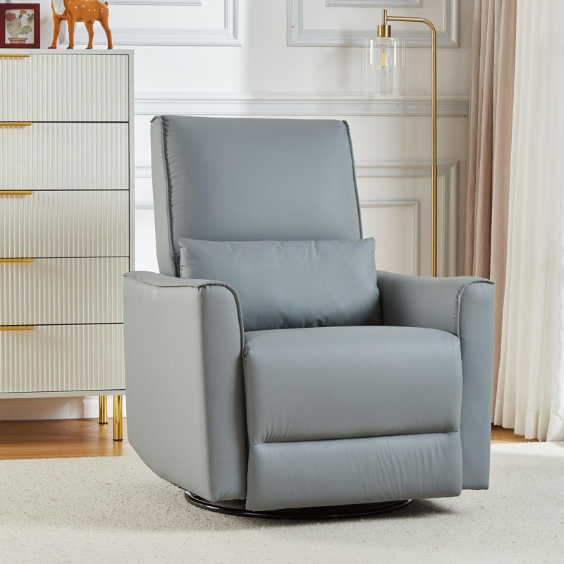360° Swivel Rocking Recliner Chair, Glider Rocking Chair, Upholstered Faux Leather Reclining, Gray