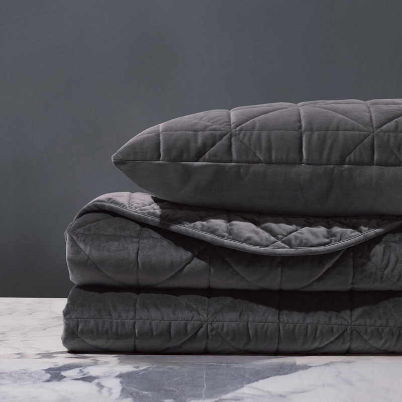 Nova Velvet Coverlet, Cal. King Coverlet, Slate