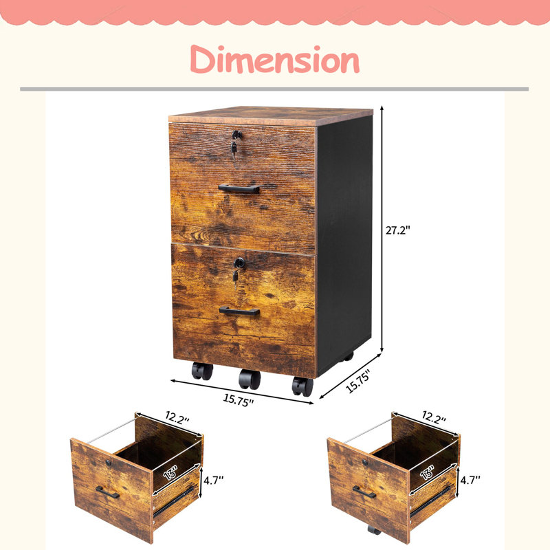 Classeur en bois 2 tiroirs avec serrure