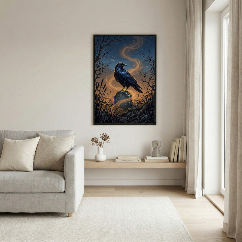 Toile noire sur fond de pierre avec des tourbillons dorés et des étoiles, 36"H x 24"W