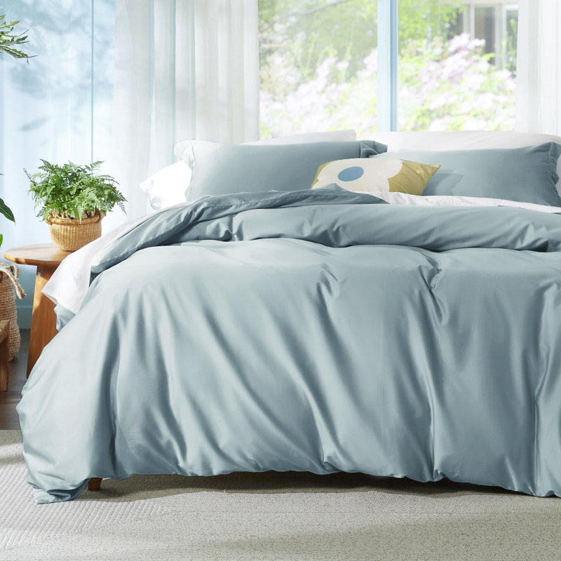 Bedsure Lyocell Cotton Hybrid Duvet Cover, King Duvet Cover + 2 King Shams, Gray Mist