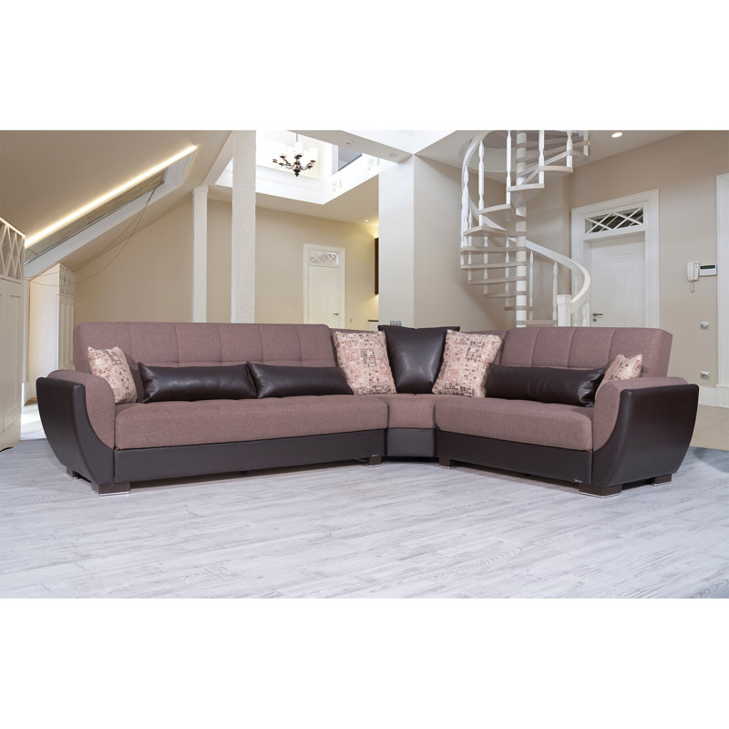 Annalice Air Reversible L-Shaped Sleeper Sofa Sectional w/ Storage Seats for Living Room, Brown Microfiber/Microsuede