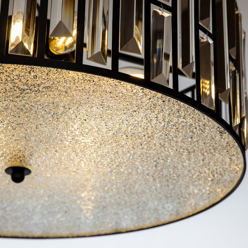 4-Light Modern Farmhouse Crystal Drum Chandelier For Foyer, Matt Black, 9" H x 20.5"W