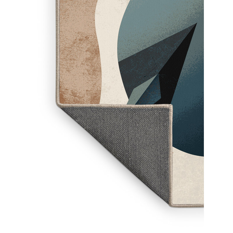 Tapis beige moelleux doux à motif géométrique minimaliste Kamena, Rond 4 pi