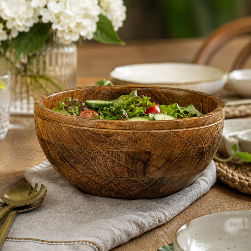 Bol de service en bois de manguier fabriqué à la main Jai Valley, H 9 po x l 4 po x P 4 po