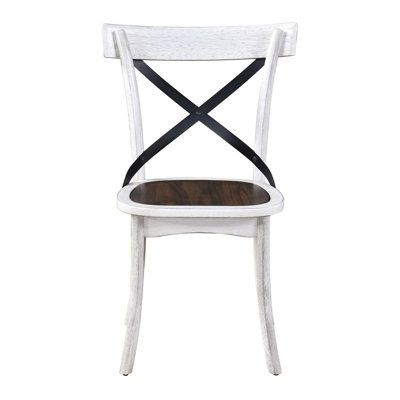 De 2 chaises d'appoint de salle à manger rustiques, d'esthétique moderne, en bois massif avec métal X, chêne foncé antique / blanc, l 20,55 po x P 21,52 po, H 33,86 po, et 2 chaises, dossier en X, bois, chêne, polyvalentes pour différents espaces