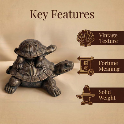 Statue de tortues empilées en bronze vintage de 48 cm, sculpture en résine représentant une mère et son bébé tortues, décoration rustique d'intérieur et d'extérieur, figurine de jardin résistante aux intempéries, cadeau idéal pour les amoureux de la nature