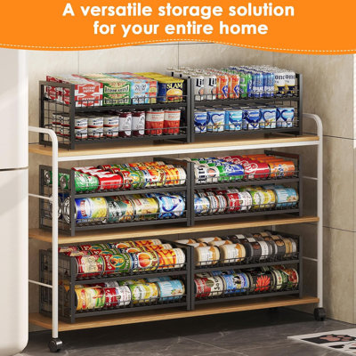 2-Tier Stackable Can Organizer, Extra-Long Can Holders for Pantry Storage, Adjustable Can Dispenser Holds Up to 64 Cans, 12mm Metal Frame, Super Sturdy Racks for Various Canned Food Soda