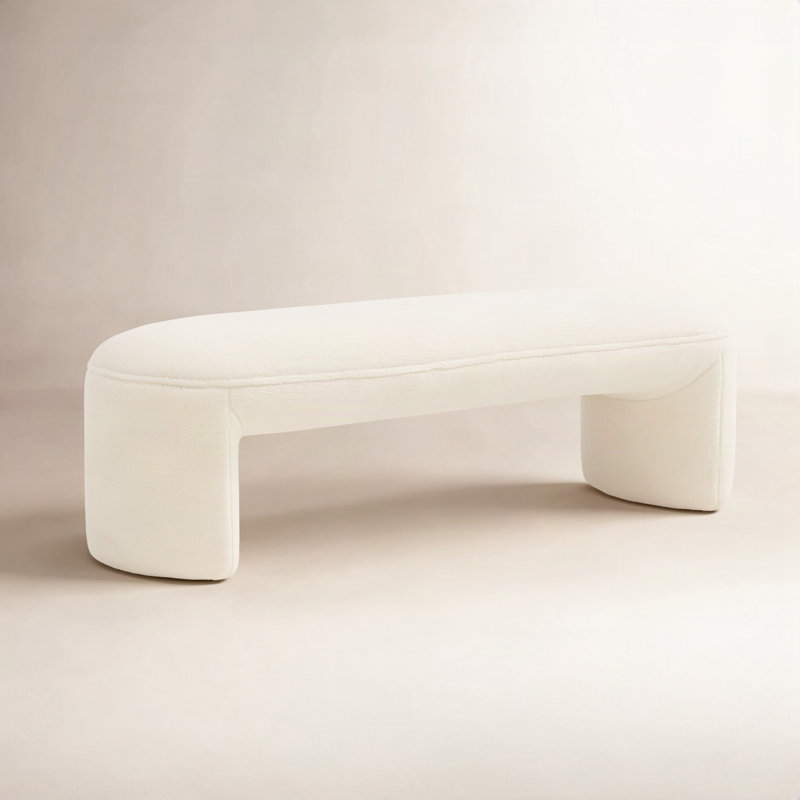 Torrance Polyester Upholstered Bench, Ivory Sherpa