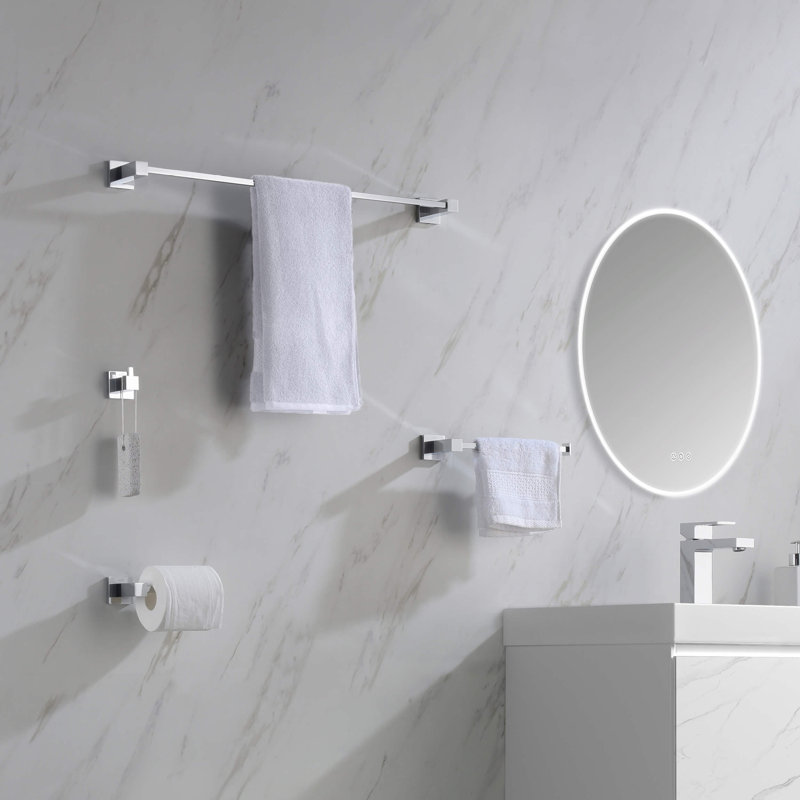 Cubic 5 - Piece Bathroom Hardware Set, Chrome