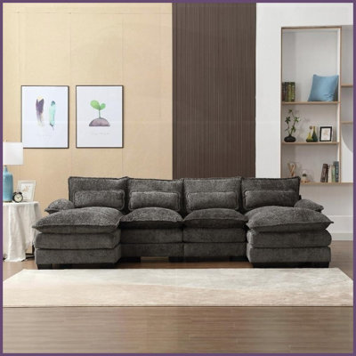 Modern Large Chenille Fabric U-Shape Sectional Sofa – Soft Durable Living Room Centerpiece
