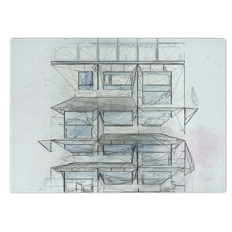 Tempered Glass Sketching the Architecture Vol.56 Chopping Board, 39 cm W x 28.5 cm L