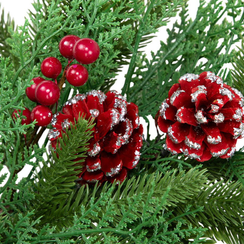 Real Touch Wind River Fir With Glittered Pinecones Artificial Christmas Wreath - 24" - Unlit