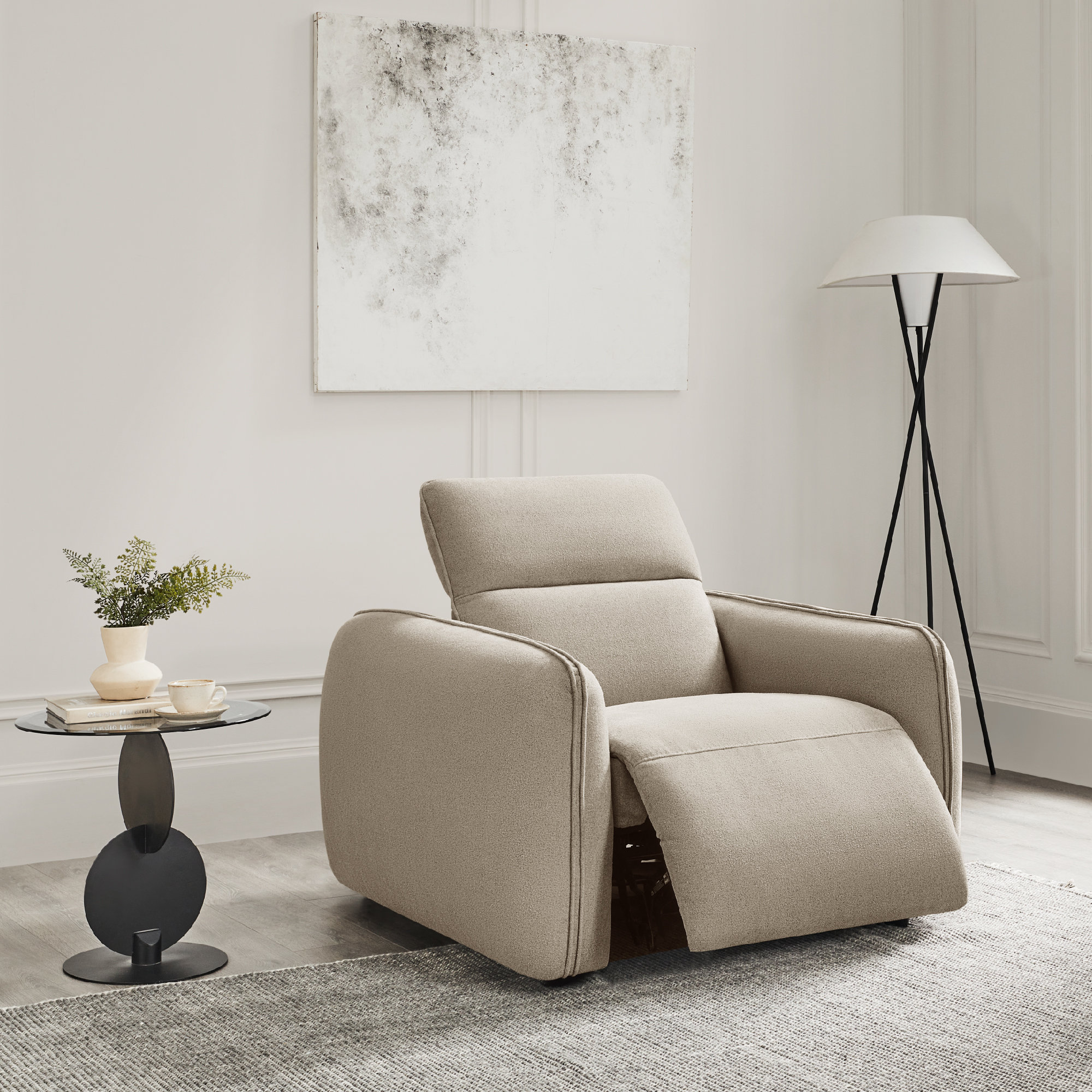 Bayne Upholstered Recliner Armchair, Elite Sand Chenille