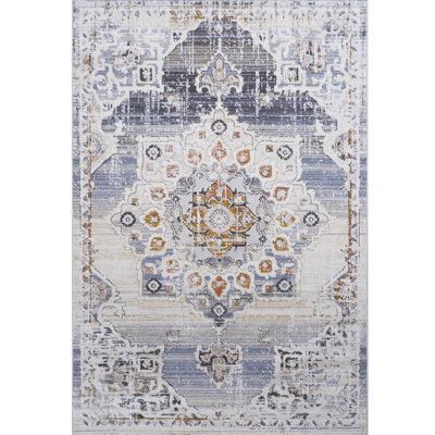 Tapis 8 x 10 crème / doré à médaillon - teint et non délesté. Convient au salon, à la chambre à coucher, à la salle à manger et au bureau. Tapis élégant, facile à enlever et qui ne perd pas ses poils. , Contemporain pour la maison. Animal de salle à manger, entretien