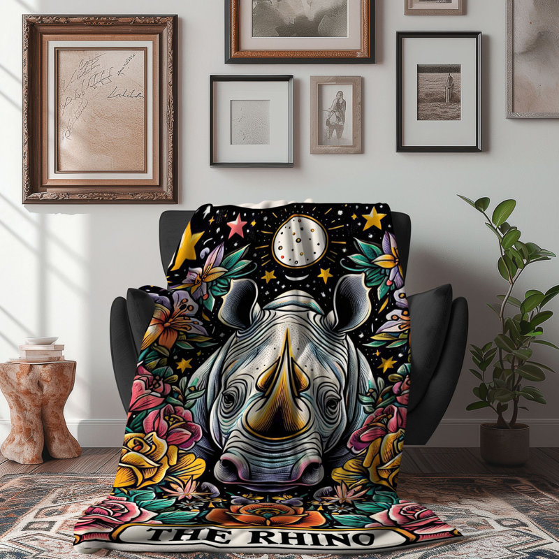 The Rhino Tarot Card - 1 jeté Sherpa Blan Premium, L 60 po x L 80 po