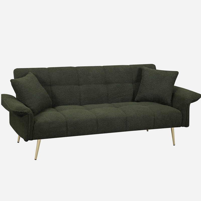 Futon-lit de 70,1 po, canapé-lit double convertible avec accoudoirs rabattables pour les salons et les petits espaces, Vert