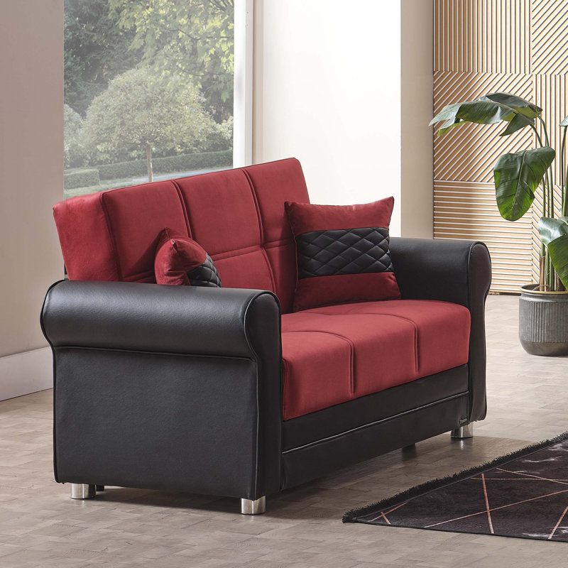Avalon 65 in. Fabric Upholstered 2-Seater 3-in-1 Sleeper Loveseat Sofa Bed with Storage, Prusa Burgundy Chenille