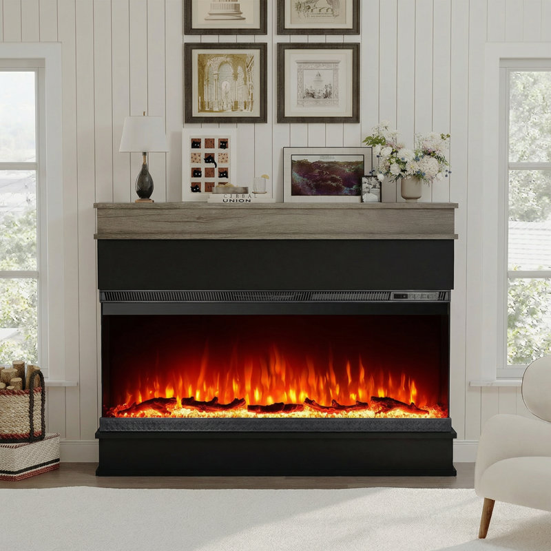 40" 3D Electric Fireplace with Mantel: Realistic Flame, Heating & Decor, 32.9" H x 62.2" W x 9.1" D, Black