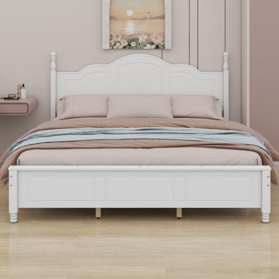 Classic Retro Wave Headboard Platform Bed, Durable Wooden Slat Support Structure